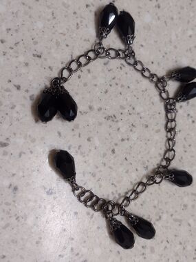 Black Bead Charm Bracelet - Brand Unknown